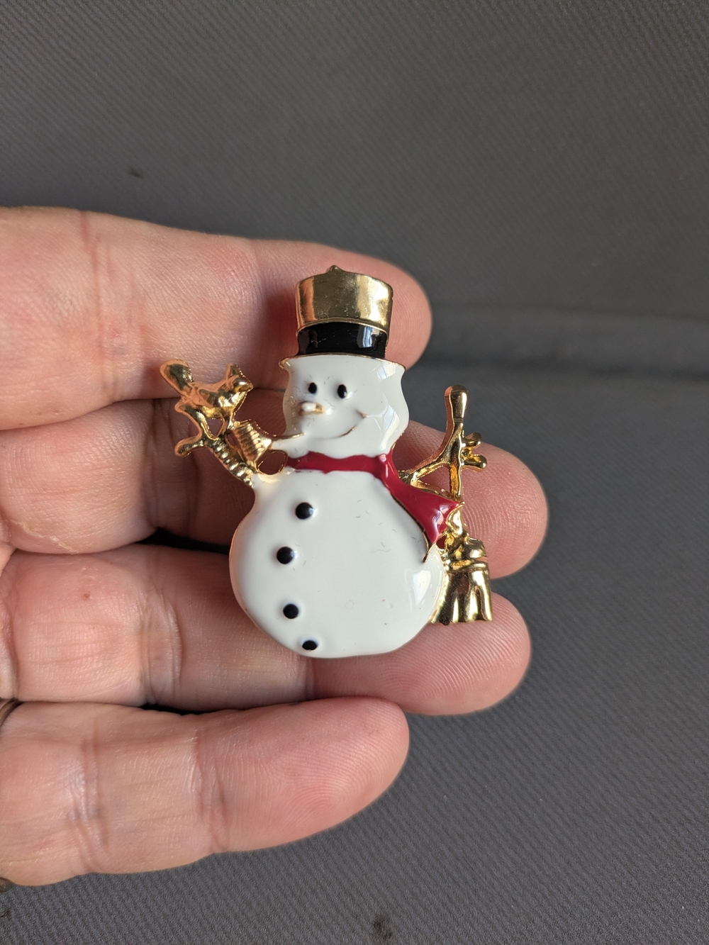 Gold-Tone Snowman Brooch with Red Scarf - Women Jewelry